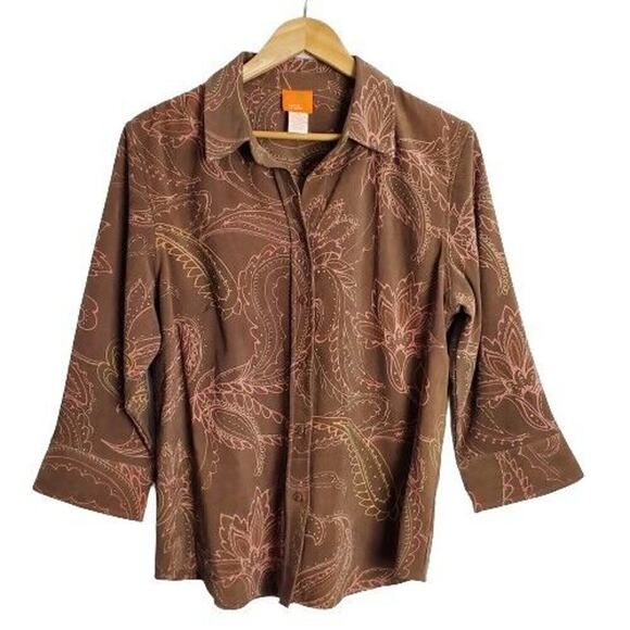 Vintage Hearts of Palm Blouse Womens Size 14 Brown Y2K Paisley Floral Boho Retro - Picture 1 of 7